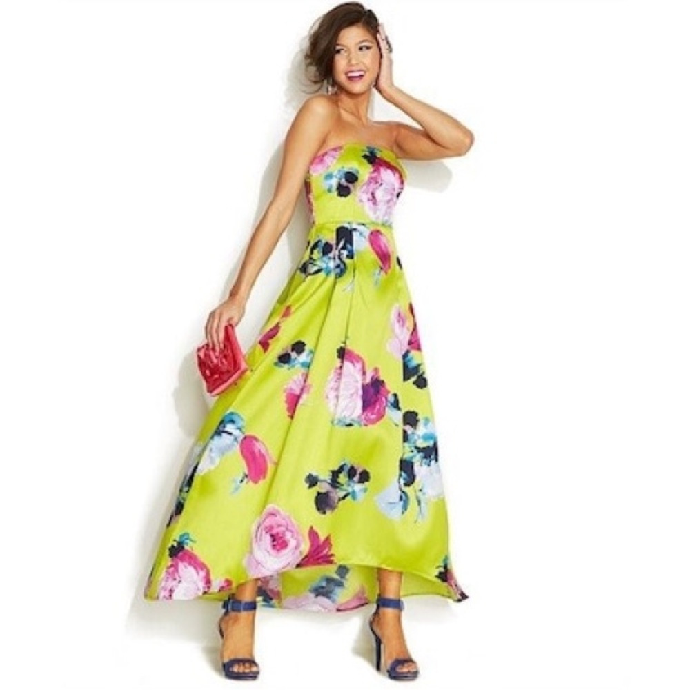 Windsor Strapless Green and Yellow Formal Dress